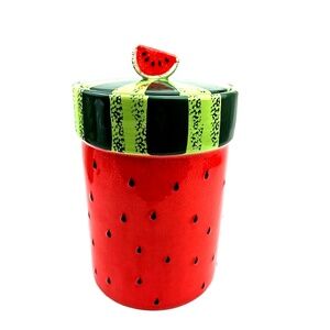 Cracker Barrel Watermelon Canister Jar Kitchen Lid 9" Holder Container